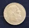 1874 Belgium 20 Francs Gold Coin, 6.3 Grams
