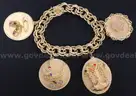 14K Yellow Gold Large Double Curb Charm Bracelet With 4 Charms, 68.4 TGW