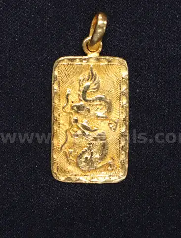 23K Yellow Gold Rectangle Shaped Dragon Design Pendant, 5.7 Grams