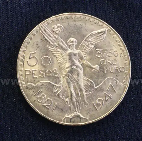 1947 Gold Mexico 50 Peso Coin, 41.6 Grams