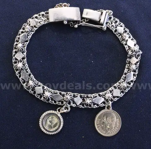 Gold 1918 Dos Y Medio Peso/1865 Emperio Coins On 10K Y/G Bracelet, 22.0 Grams