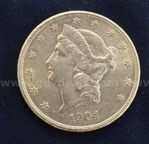 1904 U.S. Liberty Head $20 Gold Double Eagle Coin, 33.3 Grams