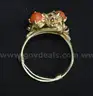18K Yellow Gold Flower Design Ring With Blue &#x26; Coral Stones, 5.4 Grams