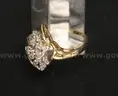 14K Yellow Gold Cluster Ring With Diamonds, 2.2 Grams