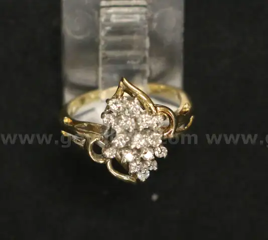 14K Yellow Gold Cluster Ring With Diamonds, 2.2 Grams