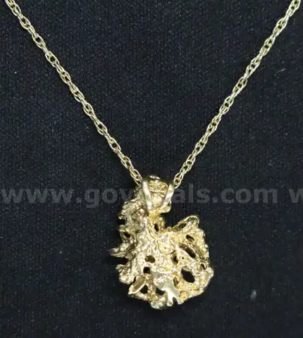 14K Yellow Gold Rope Design Necklace With Diamond Nugget Pendant, 5.8 Grams