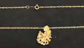 14K Yellow Gold Rope Design Necklace With Diamond Nugget Pendant, 5.8 Grams