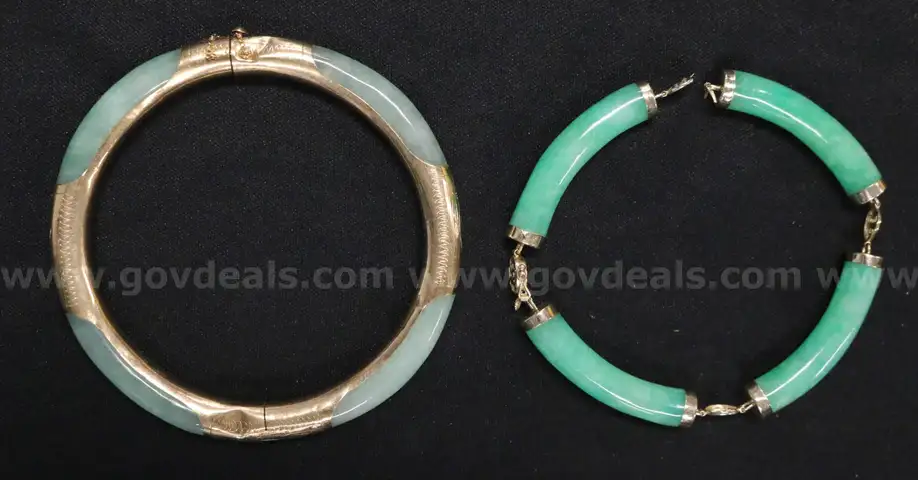 2- Green Stone Bracelets With 14K Yellow Gold Accents