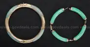 2- Green Stone Bracelets With 14K Yellow Gold Accents