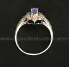 10k White Gold Ring with Purple Stones and Diamonds, 2.6 Grams