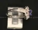 10k White Gold Ring with Purple Stones and Diamonds, 2.6 Grams