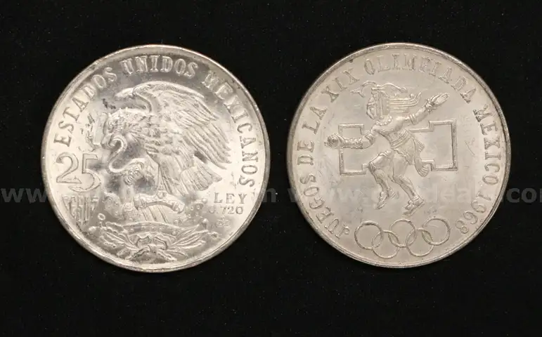 100- 1968, 25 Pesos Silver Juegos De La XIX Olimpiada Mexico Coins, 2,250.0 Gram