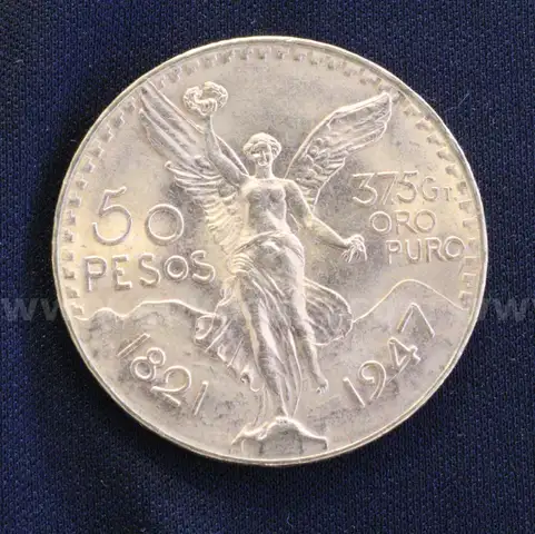 1947 Gold Mexico 50 Peso Coin, 41.6 Grams