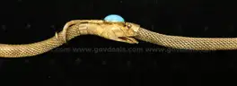 18K Yellow Gold Snake Design Bracelet With Turquoise &#x26; Red Stones, 30.9 Grams