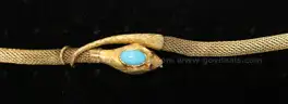 18K Yellow Gold Snake Design Bracelet With Turquoise &#x26; Red Stones, 30.9 Grams