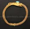 18K Yellow Gold Snake Design Bracelet With Turquoise &#x26; Red Stones, 30.9 Grams