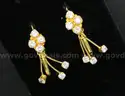 22K Yellow Gold Dangle Earrings With White Stones, 5.3 Grams