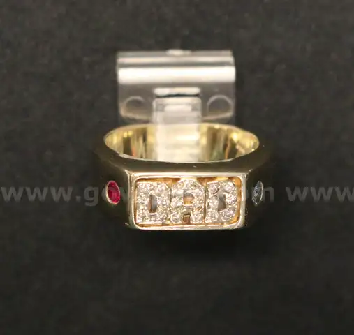 14K Yellow Gold Dad Design Ring With Diamonds &#x26; Colored Stones, 12.9 Grams