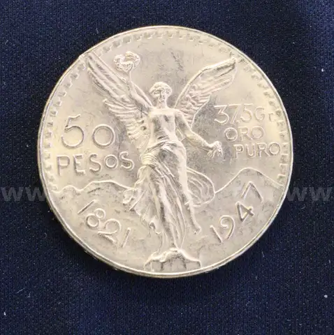 1947 Gold Mexico 50 Peso Coin, 41.6 Grams