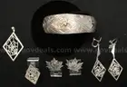 Silver Spider Web Design Jewelry Set &#x26; Maple Leaf Design Earrings, 47.5 Grams