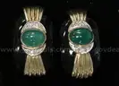 14K Yellow Gold Earrings with Black and Green Stones and Diamonds, 14.9 Grams