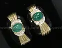 14K Yellow Gold Earrings with Black and Green Stones and Diamonds, 14.9 Grams