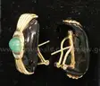 14K Yellow Gold Earrings with Black and Green Stones and Diamonds, 14.9 Grams