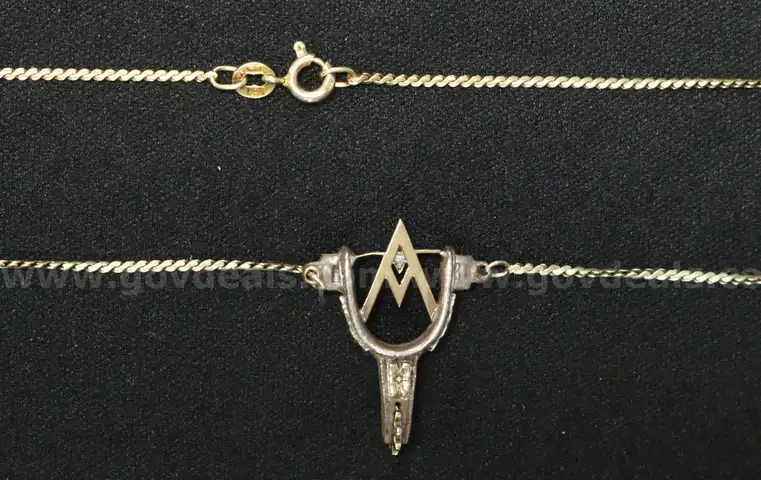 14K Yellow Gold Necklace With Sterling Silver Spur Design Pendant, 6.2 Grams