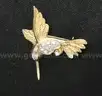 14K Yellow Gold Hummingbird Design Pin With Diamonds, 2.8 Grams