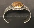 Silver Cuff Design Bracelet with Polished Brown Stone, 46.7 Grams