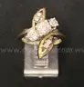14K Yellow Gold Flower Design Ring With Diamonds, 6.9 Grams