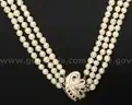 Triple-Strand Pearl Necklace with 14K Gold Clasp and Turquoise Stones