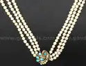 Triple-Strand Pearl Necklace with 14K Gold Clasp and Turquoise Stones