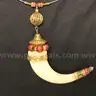 Gold-Tone Wire Necklace &#x26; Claw Design Pend With Red Beads