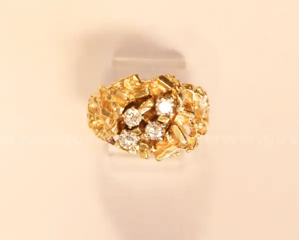 14K Yellow Gold Diamond Nugget Ring, 14.6 Grams