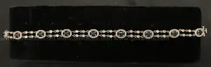 14K White Gold Diamond Linked Bracelet With Blue Stones, 16.1 Grams