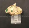 14k Yellow Gold Tiger Head Ring with Green Stones, 13.4 Grams