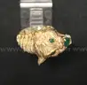 14k Yellow Gold Tiger Head Ring with Green Stones, 13.4 Grams