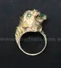 14k Yellow Gold Tiger Head Ring with Green Stones, 13.4 Grams