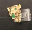 14k Yellow Gold Tiger Head Ring with Green Stones, 13.4 Grams