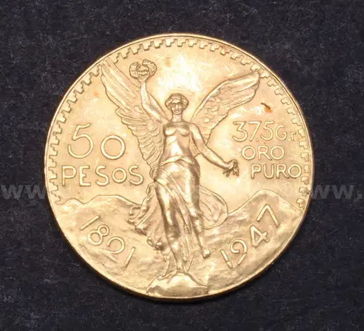 1947 Gold Mexico 50 Peso Coin, 41.6 Grams