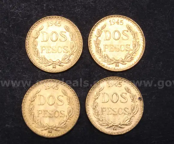 4 - 1945 Gold Mexico Dos Pesos Coins, 6.8 Total Grams Weighed