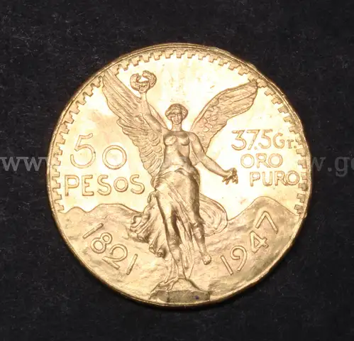 1947 Gold Mexico 50 Peso Coin, 41.6 Grams