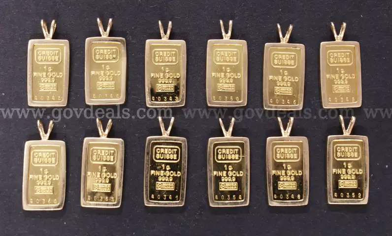 12 Suisse Credit 1 Gram Bars In 14K Y/G Bezels, 20.4 Grams