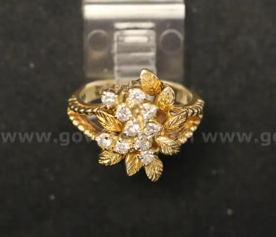 14k Yellow Gold Floral Cluster Design Ring with Diamonds, 5.4 Grams