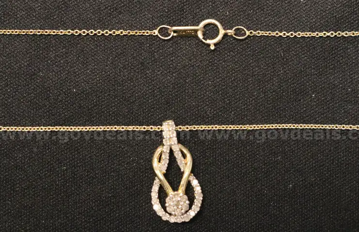 Gold-Plated Silver Cable Link Necklace with Diamond Pendant, 3.4 Grams