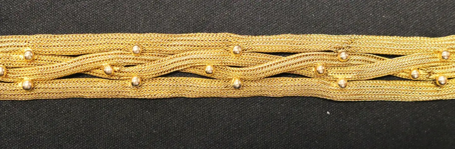 18k Yellow Gold Triple Strand Mesh Design Bracelet, 34.3 Grams