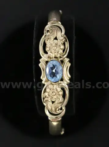 10k Yellow Gold Bangle Bracelet with Blue Stone, 12.8 Grams