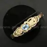 10k Yellow Gold Bangle Bracelet with Blue Stone, 12.8 Grams