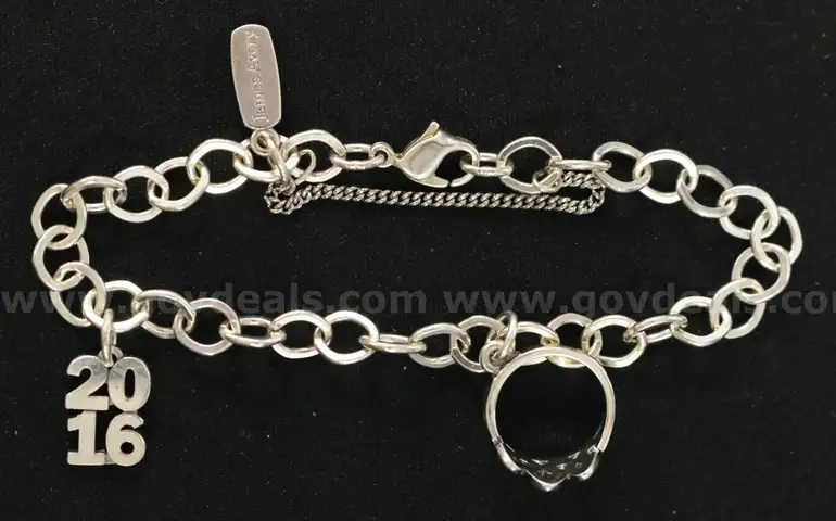 James Avery Sterling Silver Forged Link Charm Bracelet and 2 Charms, 11.1 Grams